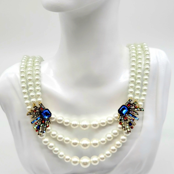 Heidi Daus Triple Strand Pearl Swag Necklace with Swarovski Crystal Stations - Picture 6 of 14